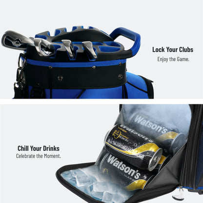 Unihimal Hive Vault Golf Cart Bag 14-Way, Premium Full Length Golf Bag for Men with Magnetic Leather Pocket, Handles and Rain Cover Fathersdaygift