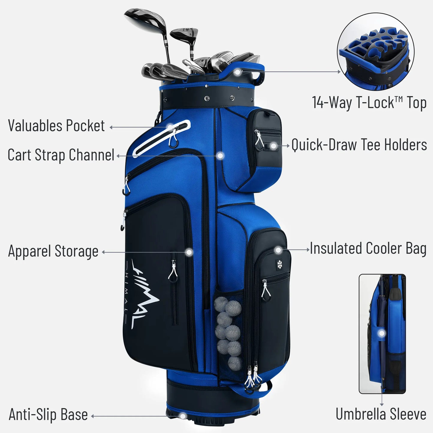 Unihimal Hive Vault Golf Cart Bag 14-Way, Premium Full Length Golf Bag for Men with Magnetic Leather Pocket, Handles and Rain Cover Fathersdaygift